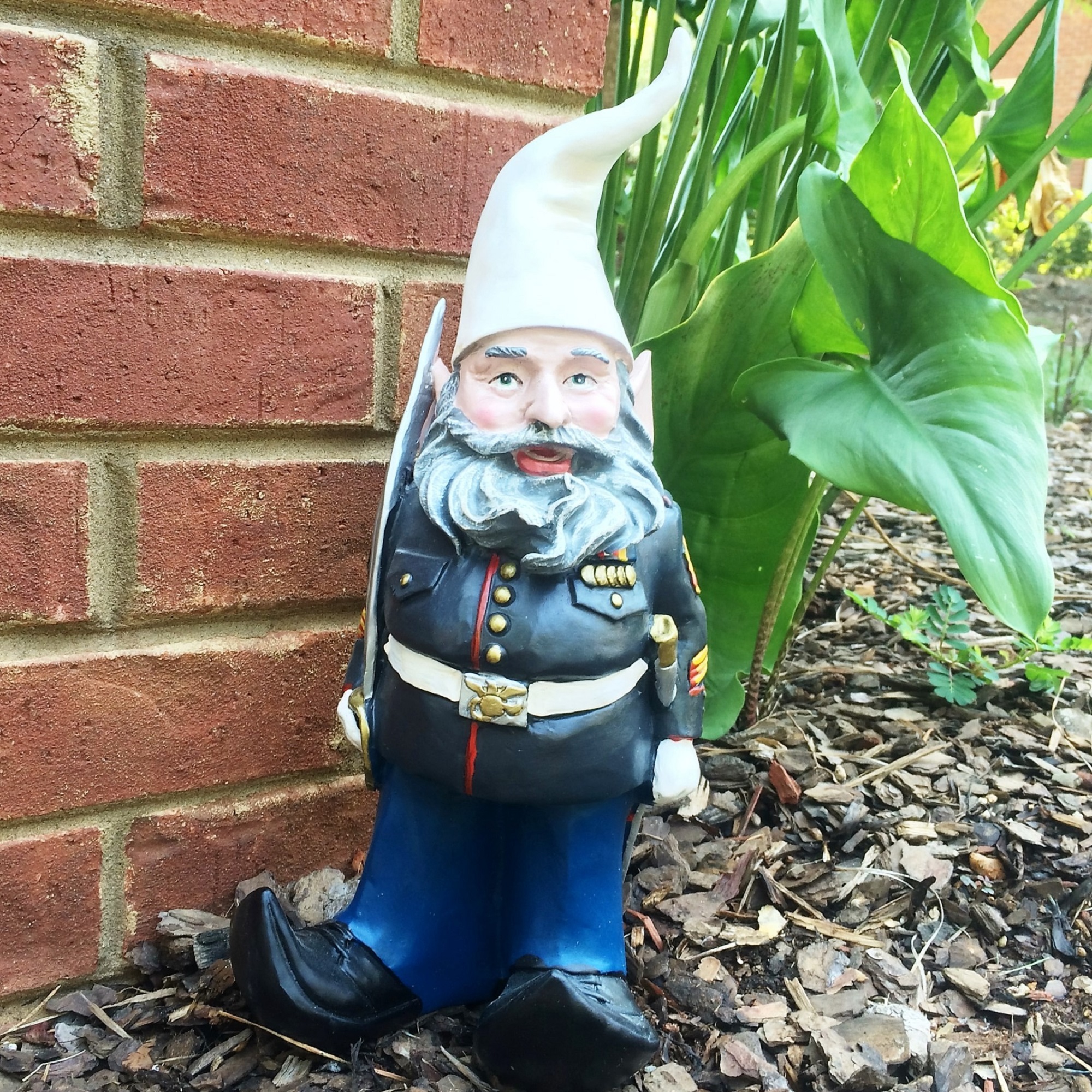 Nowaday Gnomes - "Ooh Rah" Marine Gnome Military Soldier Dress Blues with Sword Home & Garden Gnome Statue 14"H