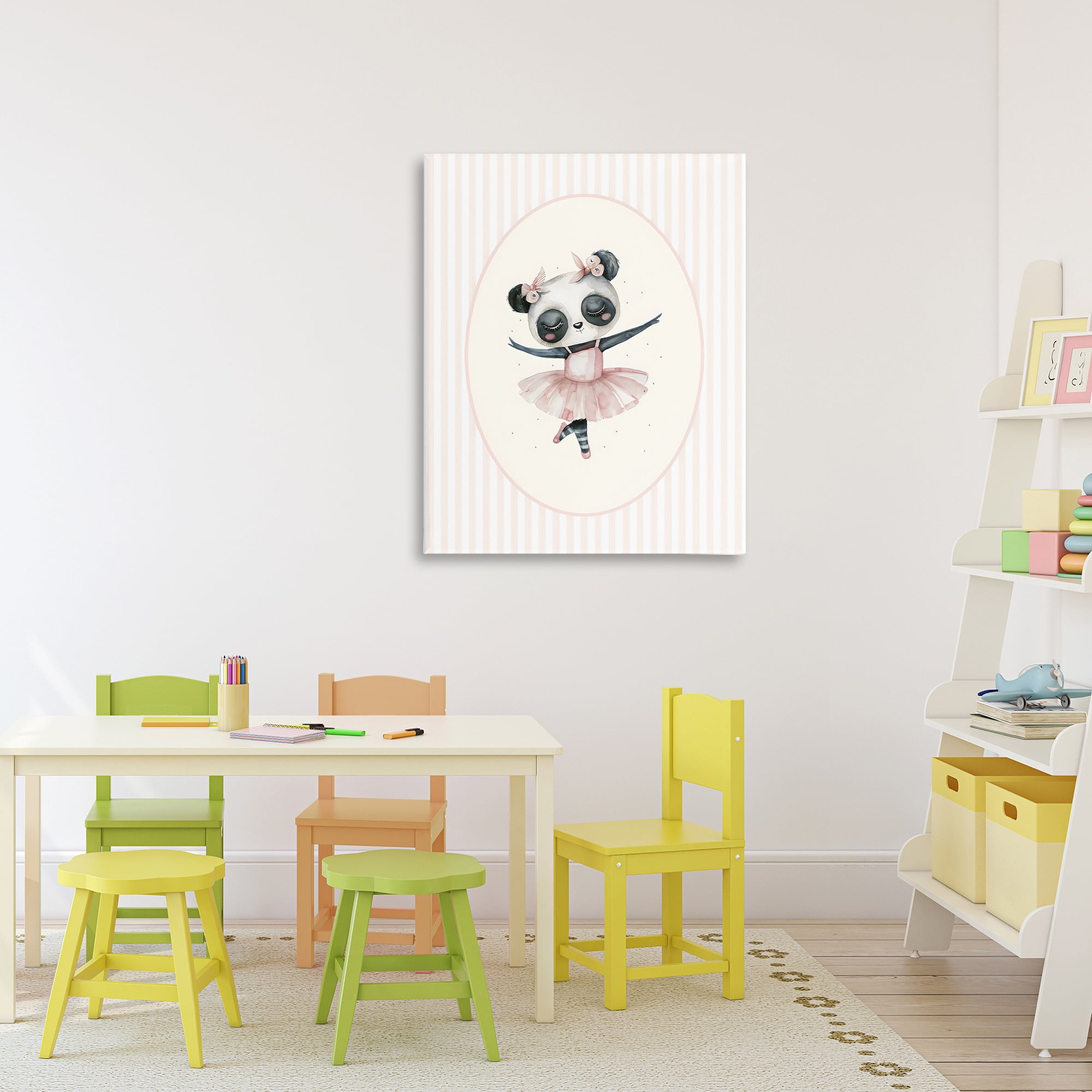 Stupell Industries Nursery Ballerina Panda Striped Canvas Wall Art, design by LSR Design Studio