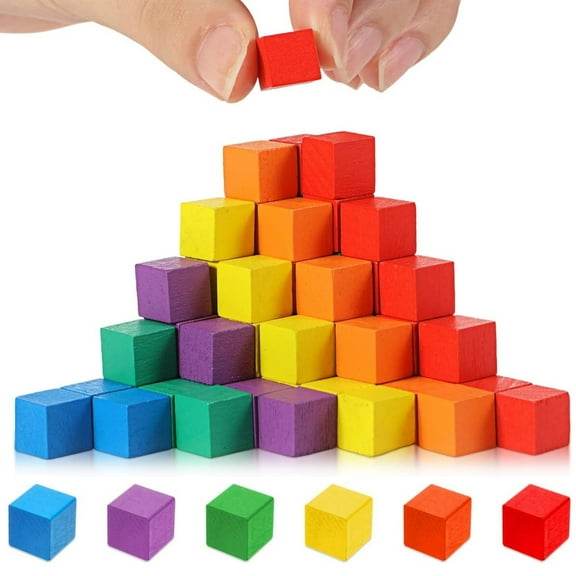 Topboutique Wooden Building Blocks 50 Pcs Rainbow Wood Blocks Colorful Wood Craft Cubes Square Blocks Smooth Finish Wood Blocks for Stacking Game Creative Projects Counting Painting Decorating,0.8in