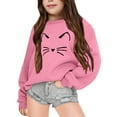 thumbnail image 2 of Tfken Sweatshirt For Toddler Girls Casual Long Sleeve Crew Neck Cat Print Pullover Sweater Fleece Relaxed Tops Pink Size 6-7 Years, 2 of 4