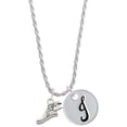 thumbnail image 1 of Delight Jewelry Silvertone Winged Shoe - Mascot Silvertone Script Initial Disc - J - Charm Necklace, 20"+3", 1 of 4