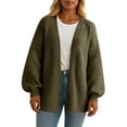 thumbnail image 6 of Stichou Womens Oversized Cardigan Sweaters 2025 Fall Long Lantern Sleeve Loose Chunky Knit Open Front Lightweight Sweater Army Green M, 6 of 7