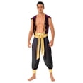 thumbnail image 4 of TiaoBug Mens Arabian Prince Costume Outfits Golden Vest and Bloomers Pants Halloween Cosplay Party Suit A Black XXL, 4 of 5