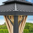 thumbnail image 6 of Dextrus 10x12ft Hardtop Gazebo with Nettings and Curtains, Heavy Duty Galvanized Steel Outdoor Vertical Stripes Roof for Patio, Backyard, Deck, Lawns, Brown, 6 of 9