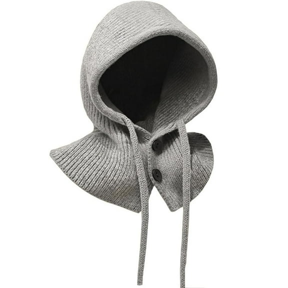 ZQUUVOU Knit Balaclava Hat for Women Men Button Hooded Scarf Windproof One-piece Hat Scarf Warm Winter Beanie Hat Gray