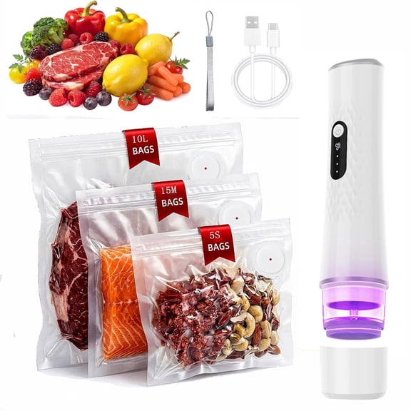FPCYCG Handheld Vacuum Sealer for Food with 30 Reusable Bags, Portable Cordless 60Kpa Dry and Moist Food Sealer Machine for Freshness & Storage Travel
