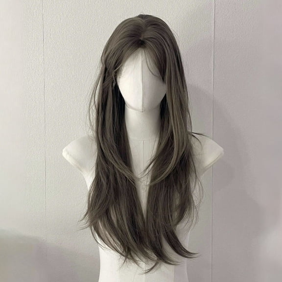 Xiao Hua Long Straight Wig, 1 piece of dark brown lace free wig, heat-resistant straight synthetic wig, colorful full wig, suitable for daily use style