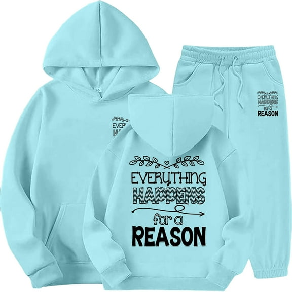 Wangxq Winter Outfits for Girls,Winter Girls Outfits Tracksuit With Stylish Print Hoodie And Joggers Warm Kids -Blue