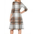 thumbnail image 5 of Women's Cocktail Dress Evening Dress 3/4 Sleeve Plaid Vintage Wedding Guest Dress for Party Banquet Spring Fall,Khaki,2XL, 5 of 6