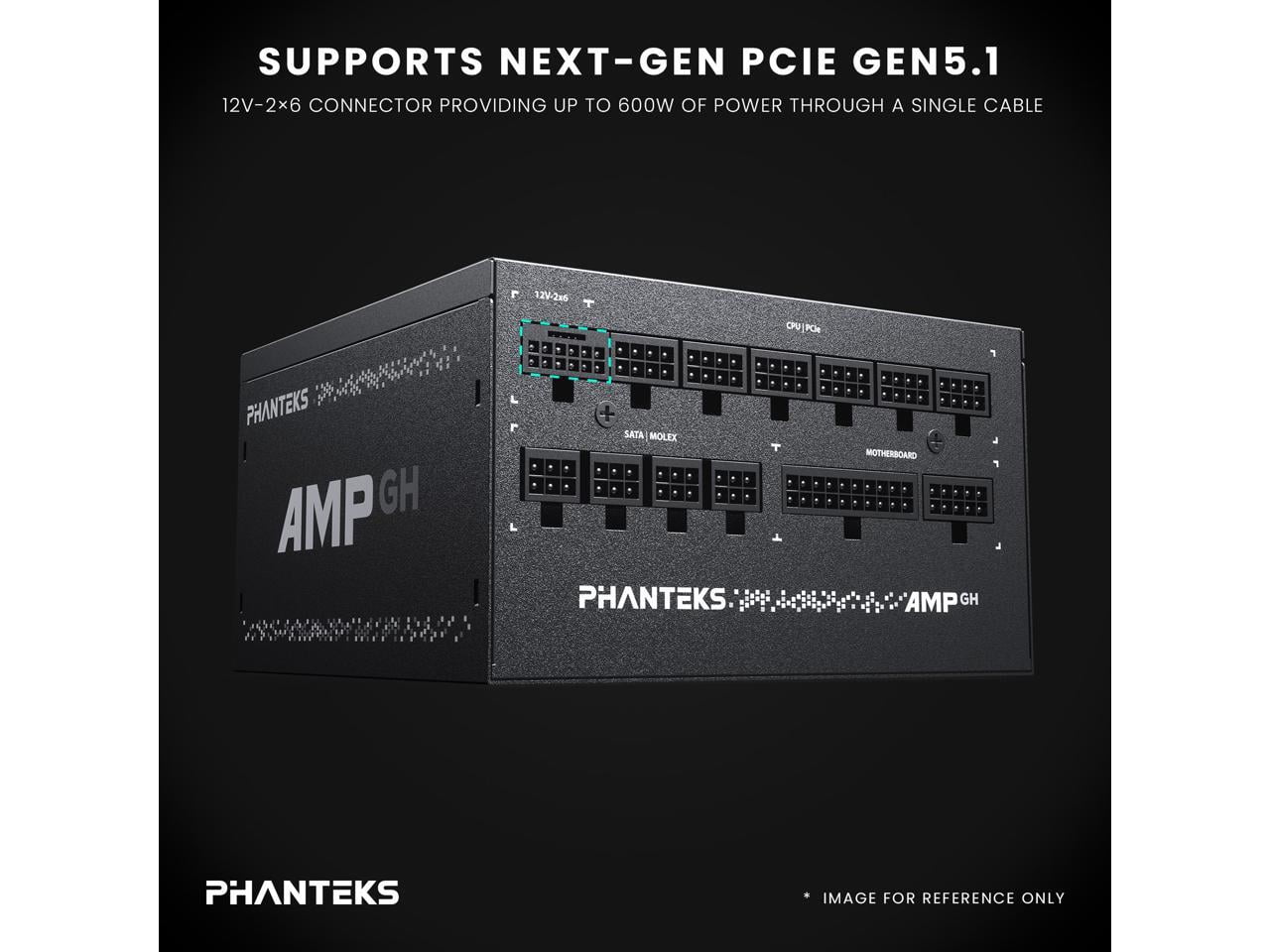 Phanteks AMP GH 750W Gold Power Supply, ATX 3.1 and PCIe 5.1 Platform, Fully Modular Individual Cables, Silent Fan less mode, Black.