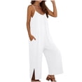 thumbnail image 2 of Sokhug Womens Spaghetti Strap Wide Leg Jumpsuit Loose Fit Sleeveless V Neck Jumpsuit with Side Pockets and Slit Hem, 2 of 5