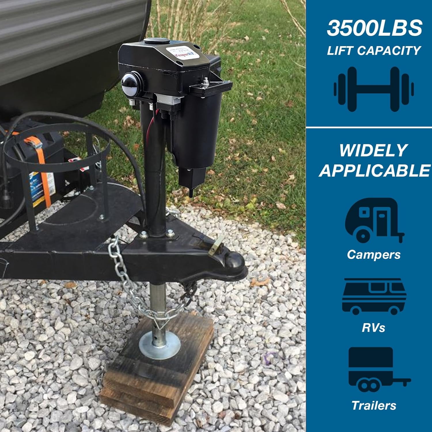 Dawot  3500 lbs Electric Trailer Jack, 12V DC, 27" Lift, with Drop Leg, for Travel, Trailer, Camper, Boats, & More