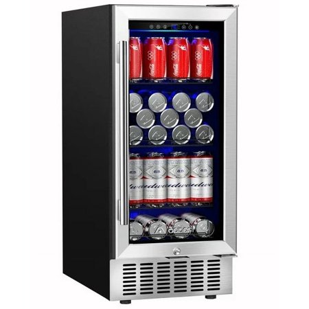 aobosi 94 Can Freestanding Built-in Beverage Refrigerator Stainless Steel Black, 15 in, 110 V