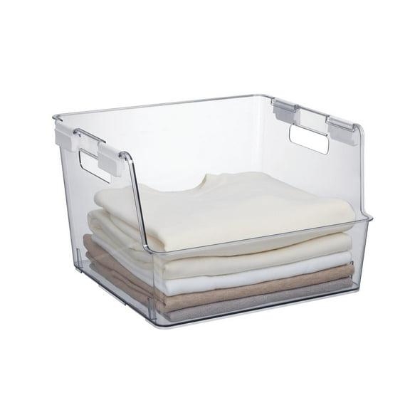 Mainstays Large Clear Plastic Closet Stackable Bin with Latches,Adult Size