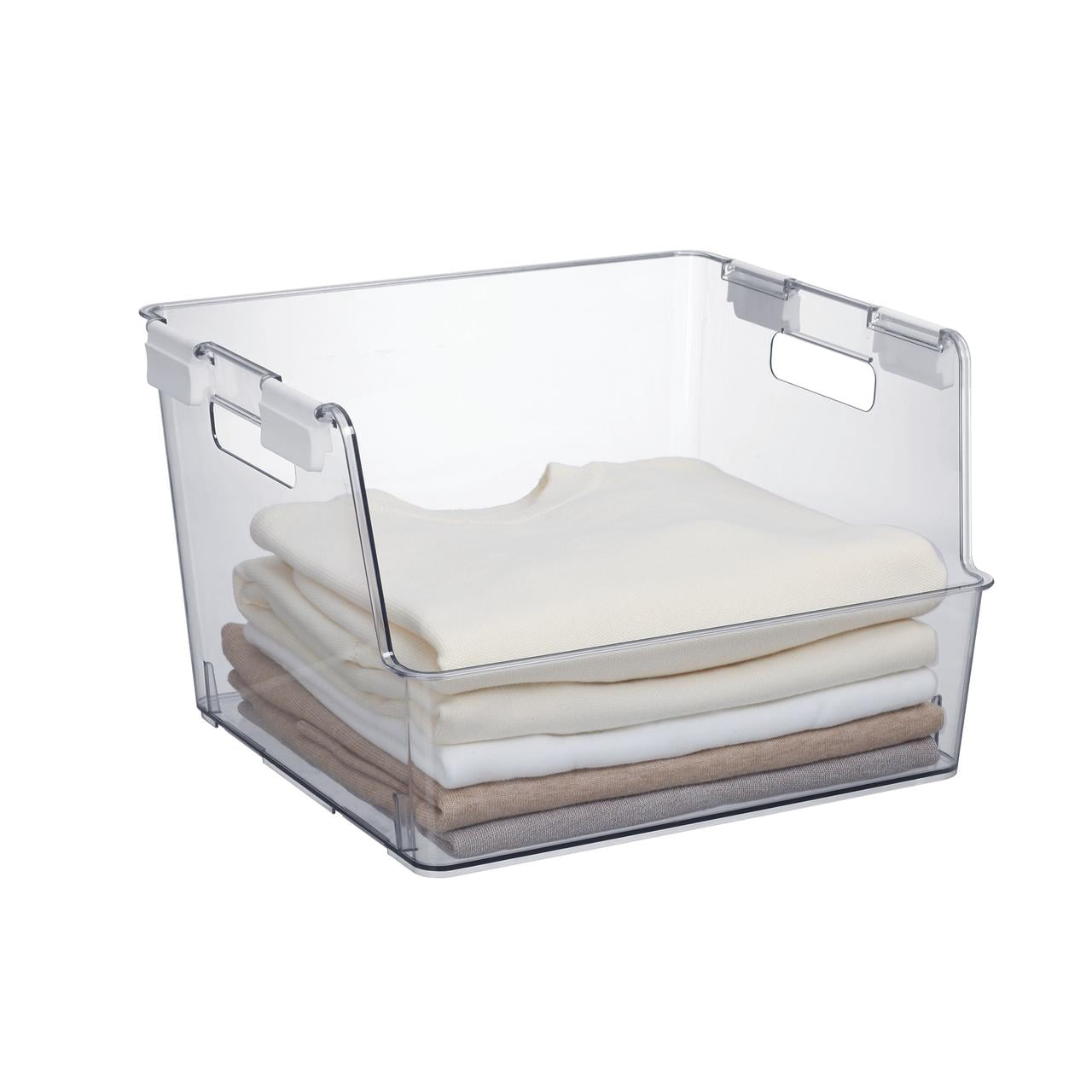 Mainstays Large Clear Plastic Stackable Closet Bin with White Latches