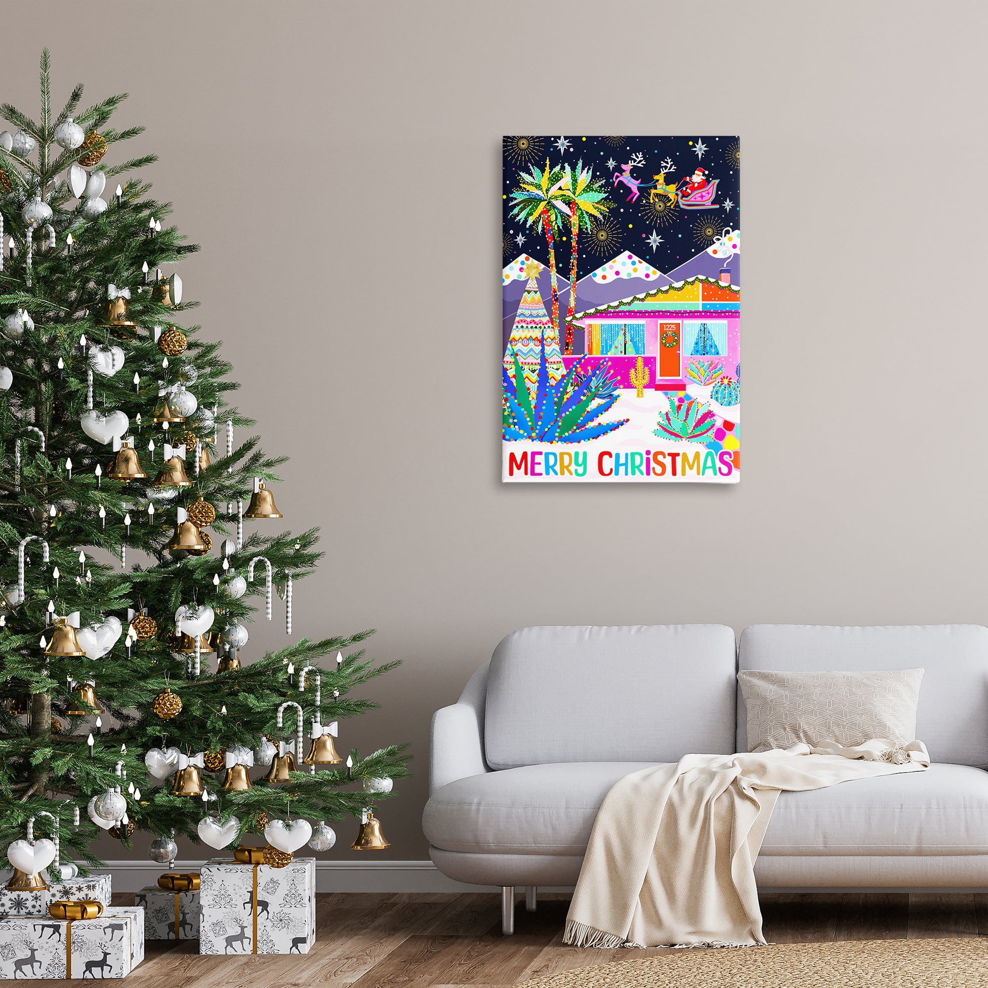 Stupell Industries Whimsical Desert Christmas Holiday Painting Gallery Wrapped Canvas Art Prints Wall Art, 24 x 36
