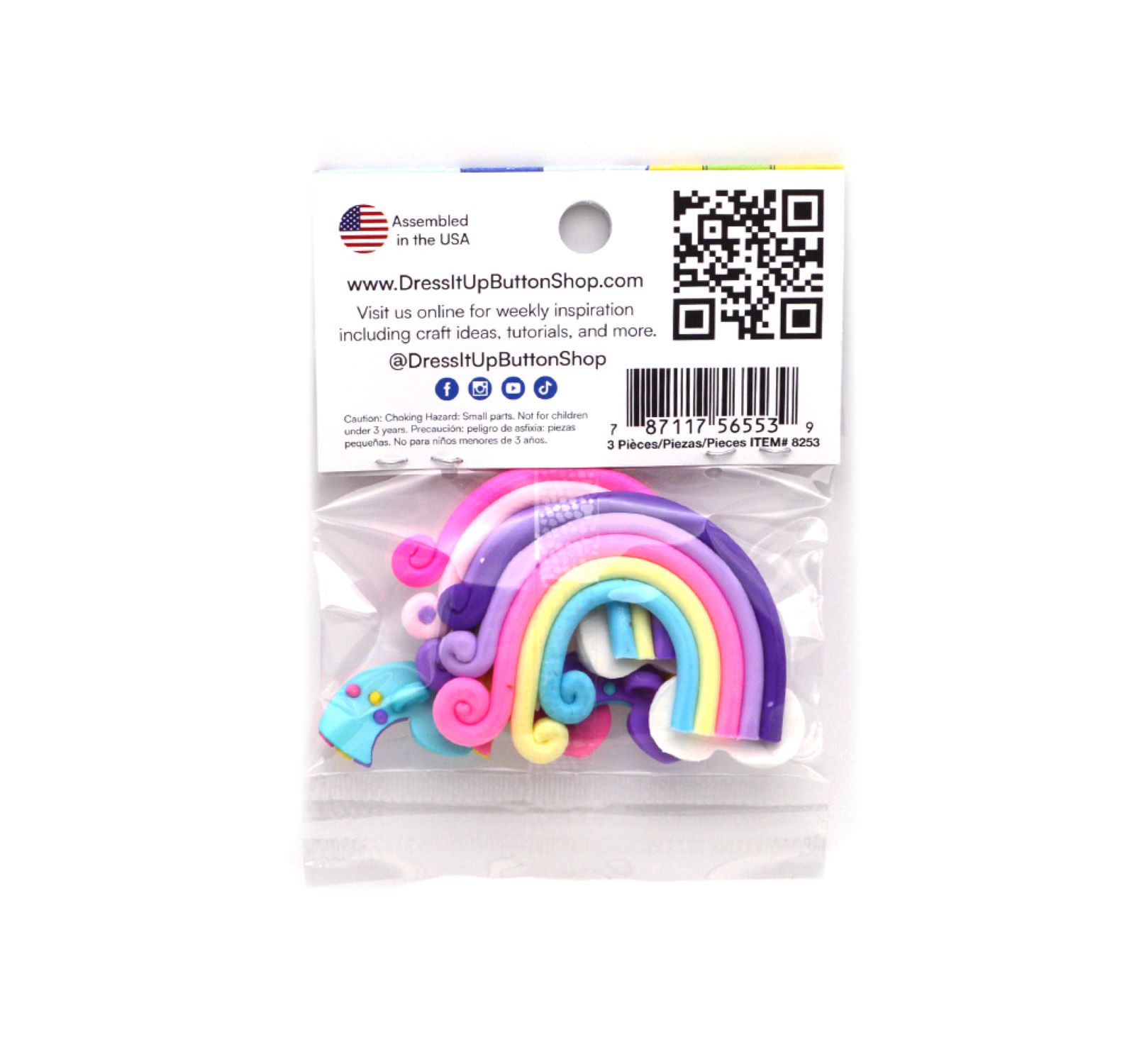 (2 pack) Dress It Up Buttons, Rainbows, Sewing Fasteners, Multi-Color, 5 Pieces