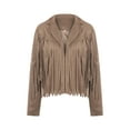 thumbnail image 5 of Douhoow Women Coat Tassel Cardigan Fringed Hem Crop Tops Motor Biker Jacket Suede Leather Jacket, 5 of 7