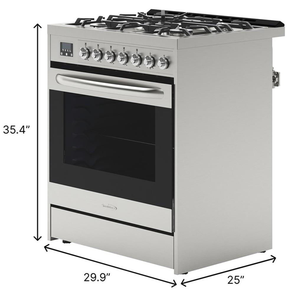 Pemberly Row Modern 30" Stainless Steel Professional Gas Range