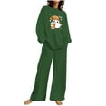 thumbnail image 3 of QIUOMBBP 2 Piece Lounge Set Women Plus Size Long Sleeve Pullover Tops and Loose Wide Leg Trousers Halloween Ghost Print Pajama Sets, Army Green, S, 3 of 5