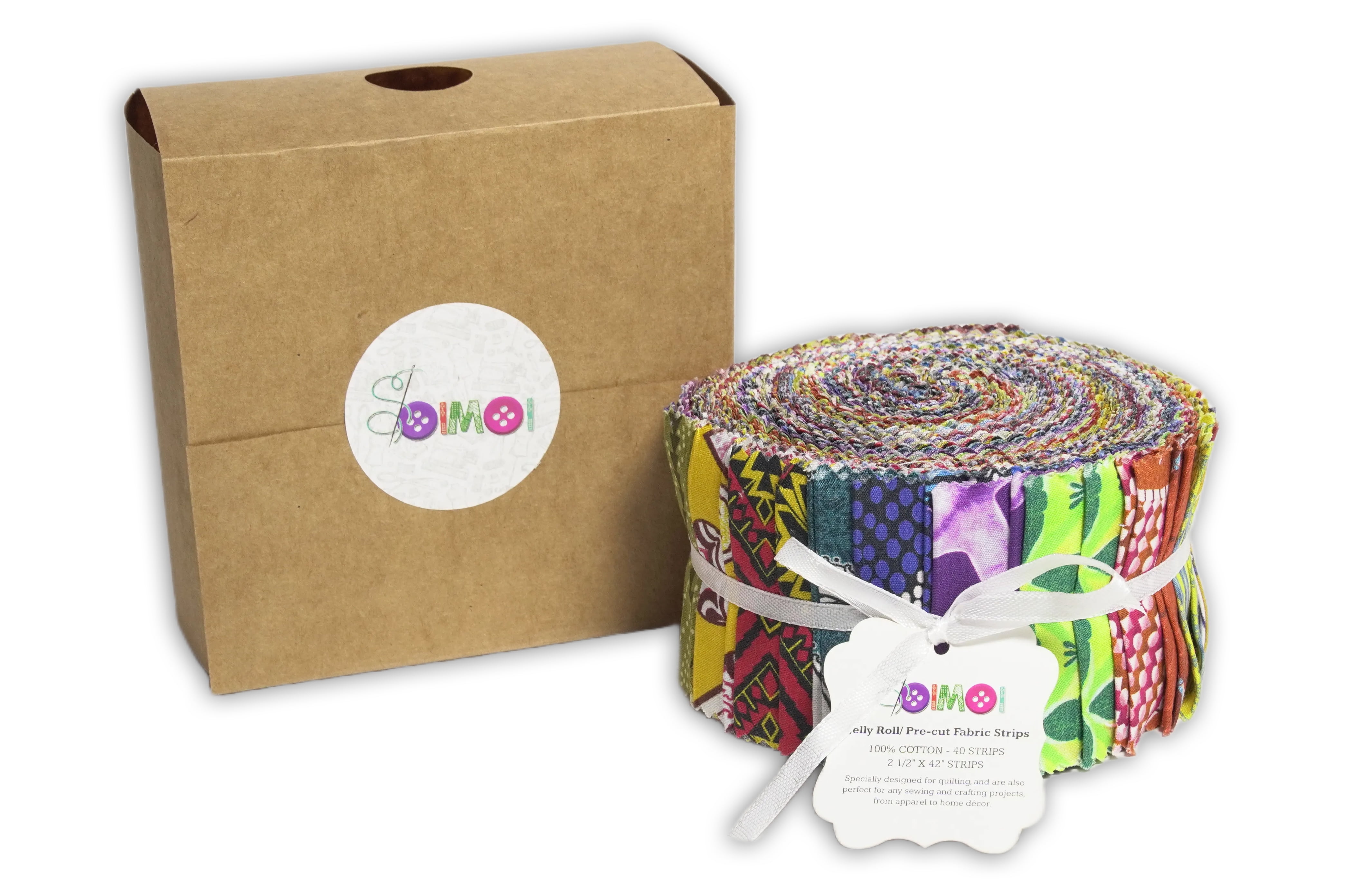 Soimoi 40Pcs African Floral Print Precut Fabrics Strips Roll Up 2.5x42inches Cotton Jelly Rolls for Quilting