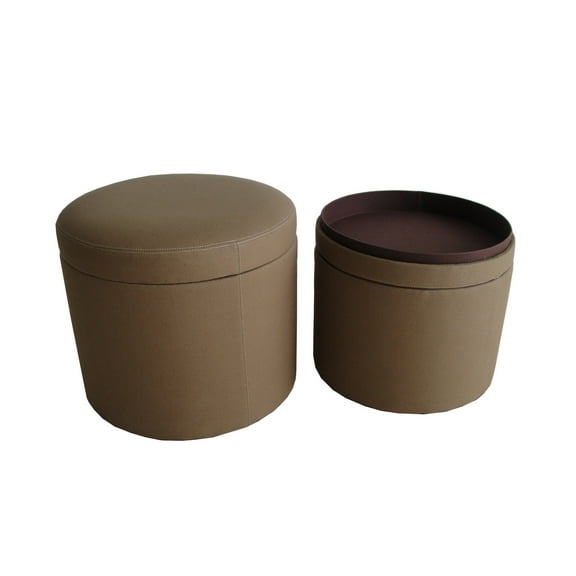 1" x 19" x 19" Tan Canvas Round Storage  Ottoman