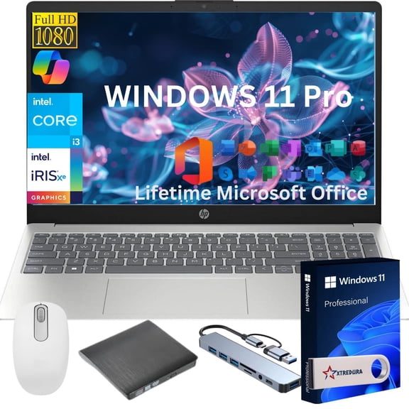 HP 17 Business and Student Laptop Computer,17.3" FHD Laptop, Intel Core i3-N305, 8GB RAM, 256 GB PCIe SSD, Intel Iris Xe, Copilot Laptop,Lifetime Office&Windows 11 Pro,Gift Bundle