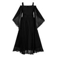 thumbnail image 4 of Women's Color Gothic Flare Sleeves Dark Black Dress Mesh Spliced Double Layer Midi Dress, 4 of 4