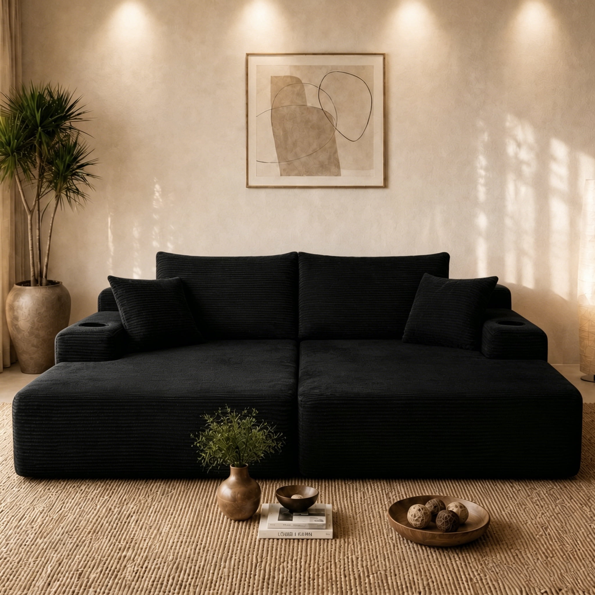 Leumius 69" Cloud Sectional Couch,L-Shape Futon Sofa Bed with R-Shape Chaise with Deep Seat,2 Seater Boneless Couch for Living Room,Black