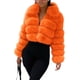 thumbnail image 3 of loveimgs Abrigo de piel sintética mullida para mujer, chaqueta recortada, chaqueta acolchada con cremallera, chaqueta de peluche cálida y difusa para invierno, 3 of 5