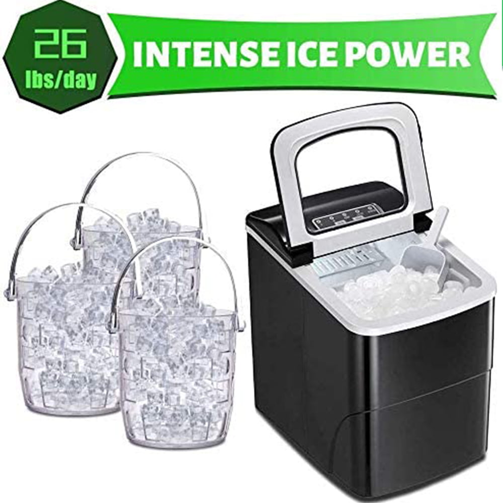 Ice Makers Countertop, Self-Cleaning Function, Portable Electric Ice Cube  Maker Machine, 9 Ice Cubes Ready in 6 Mins, 26lbs 24Hrs with Ice Scoop and  Basket for …