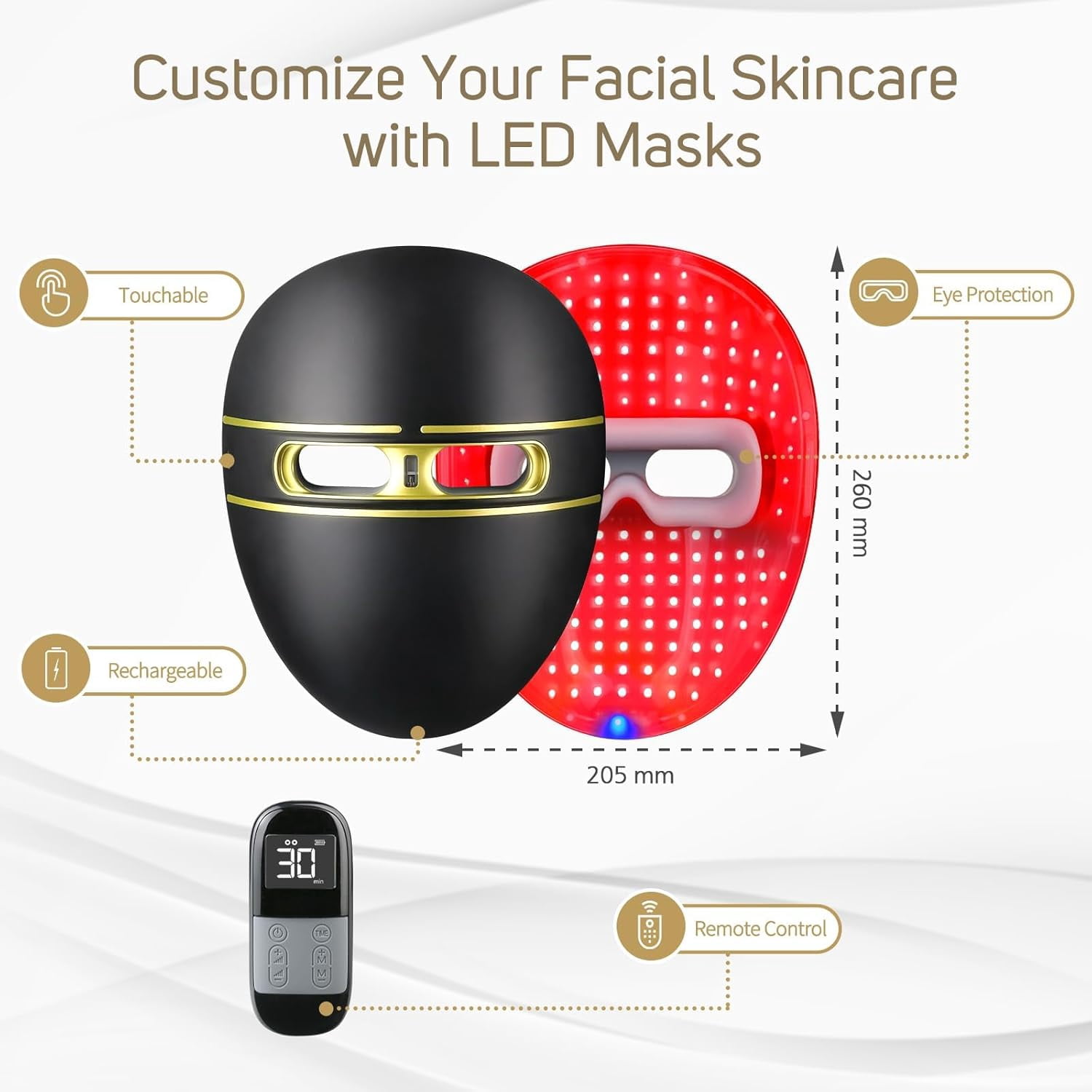 Pro-Grade F-S-A LED Light Therapy Facial Mask-Red & Blue Light Anti Aging for Face-H-S-A Salon Treatment for Acne, Wrinkles & Redness at Home