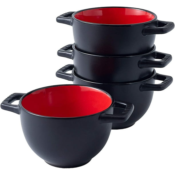 Set of 4 Large Soup Crocks with Handles for Cereal Bowl, Soup, Stew