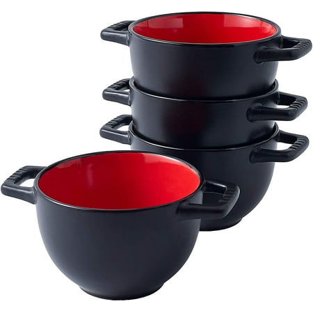 

Set of 4 Large Soup Crocks with Handles for Cereal Bowl Soup Stew Chilli - Oven safe