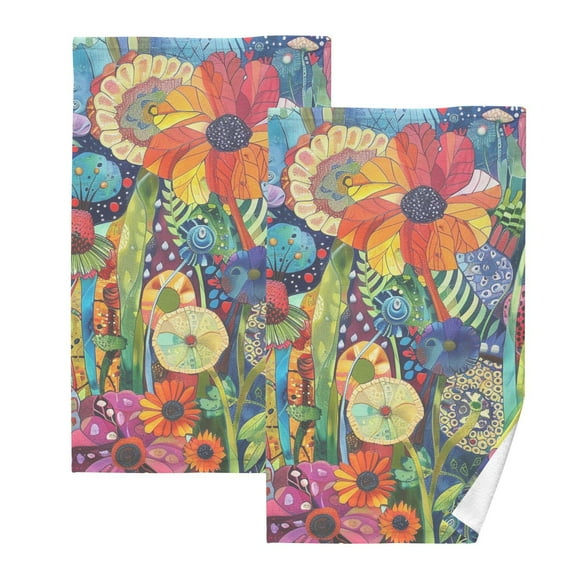 Whimsical Garden Hand Towel Bath Towels Face Towels Cotton Absorbent for Home Hotel Spa Swimming Yoga Sports Decorative Towel Set of 2