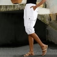 thumbnail image 5 of Yourumao Linen Cargo Shorts for Women Elastic Waist Cinch Bottom Shorts Solid Lightweight Knee Length Trousers Leisure Summer Pants, 5 of 7