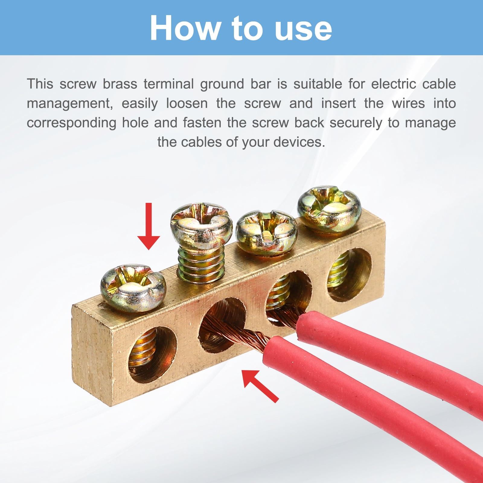 Uxcell 8 Pcs Terminal Ground Bar, 10 Positions Screw Brass Terminal Ground Bar, M4 5.7x10mm Screw Block Barrier Brass for Electrical Devices