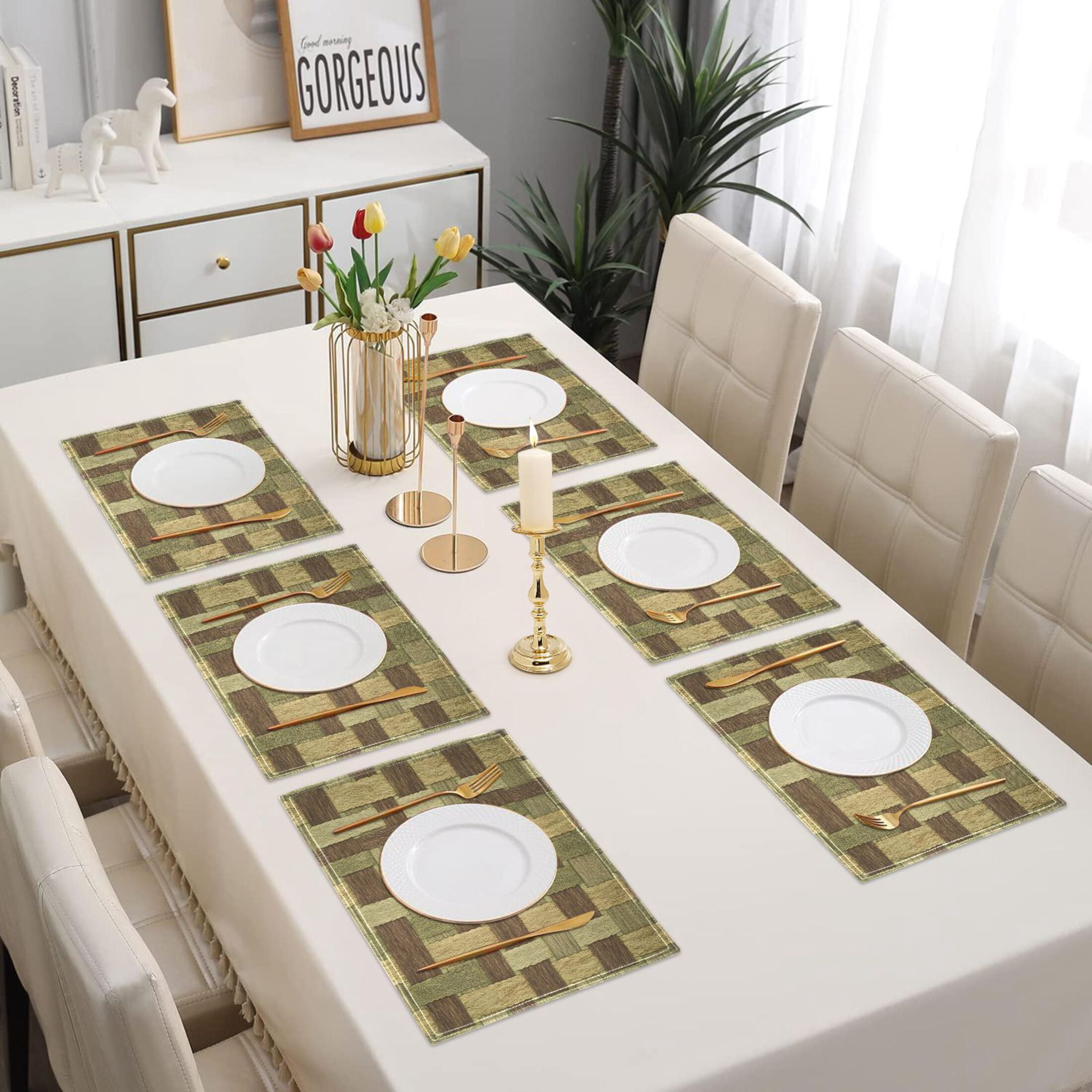 Wooden Texture Pattern Placemats Set of 6 Coffee Mats, Non Slip Backing 18x12 Inch for Home and Restaurants