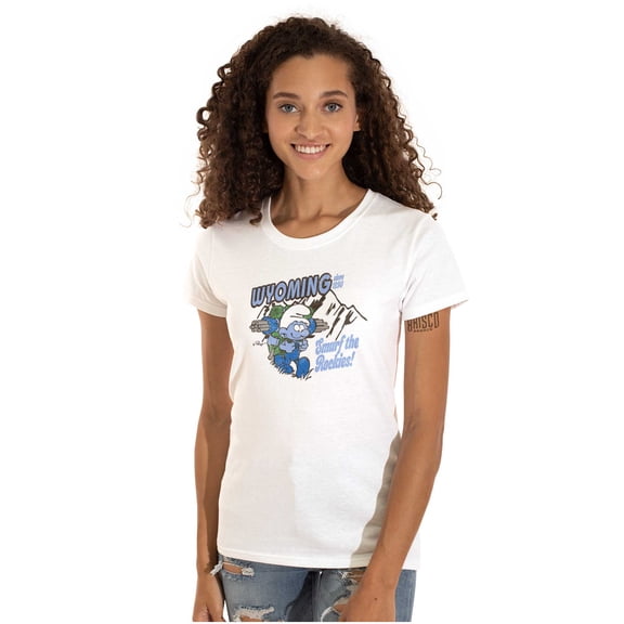 Wyoming WY Hiking Mountains Smurfs Women's T Shirt Ladies Tee Brisco Brands S