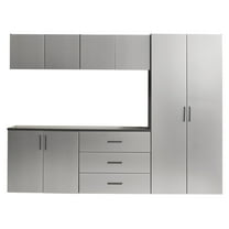 JERFIT 6-Piece Contemporary Garage Cabinet Set, 96"W x 79"H x 20"D, Metallic Grey, Heavy Duty Wood Storage Organizer with Soft Close Doors