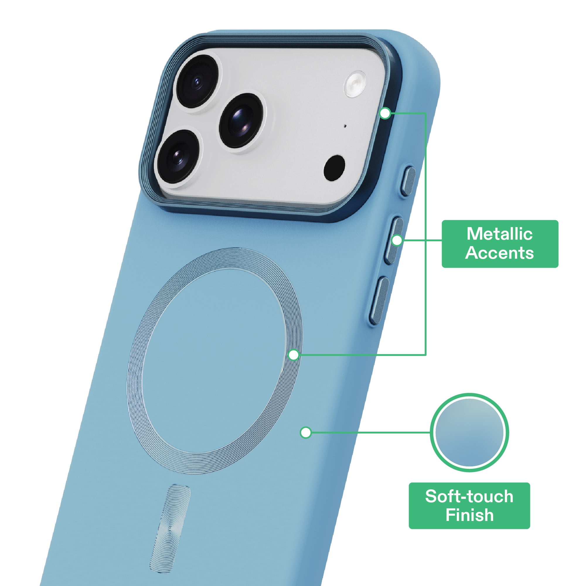 onn Soft Touch Phone Case for iPhone 18 Pro / 17 Pro, MagSafe Compatible - Blue