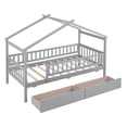 thumbnail image 4 of House Bed with 2 Drawers, Solid Wood Twin Size Platform Bed with Roof and Safety Guardrails, Low Montessori Bed, Playhouse Bed Tent Bed for Boys Girls Children Bedroom, No Box Spring Needed, Gray, 4 of 7