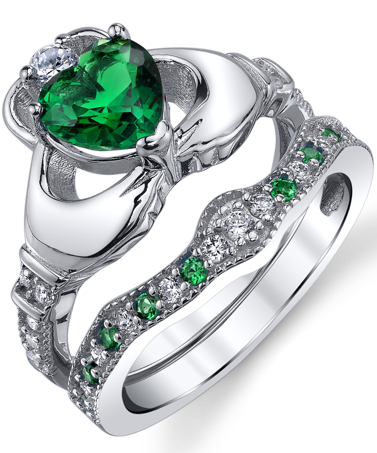 Sweet Heart Cut Emerald 925 Sterling Silver Ring Taille 5-10 