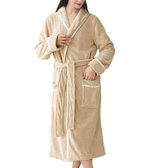 KANG Soft Fleece Bathrobe Cozy Kimono Robe Long Sleeve Shirtwaist Loungewear For Spa And Home Relaxation