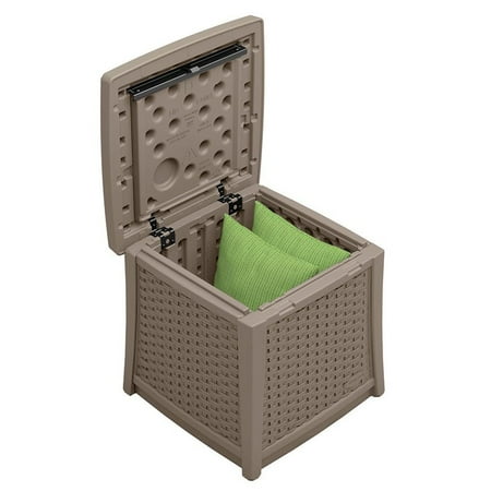 patio taupe suncast resin bin backyard elements square dark end storage table