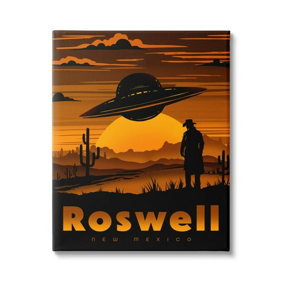 Stupell Industries Roswell NEW Mexico UFO Silhouette Travel & Places Painting Gallery Wrapped Canvas Print Wall Art