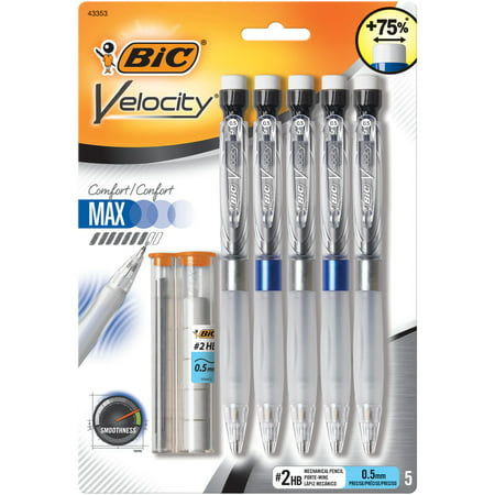 BIC Velocity Max Mechanical Pencil, Fine Point (0.5mm), 5 (Best 5mm Mechanical Pencil)