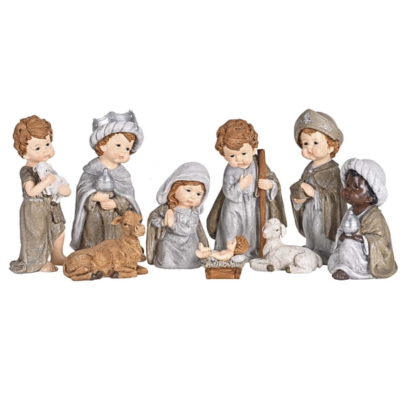 Dickson's 9-Piece Nativity Family Wisemen Shepherd Boy - 8.25 x 4.25 Inch Multicolor Resin Collectible Tabletop Figurine