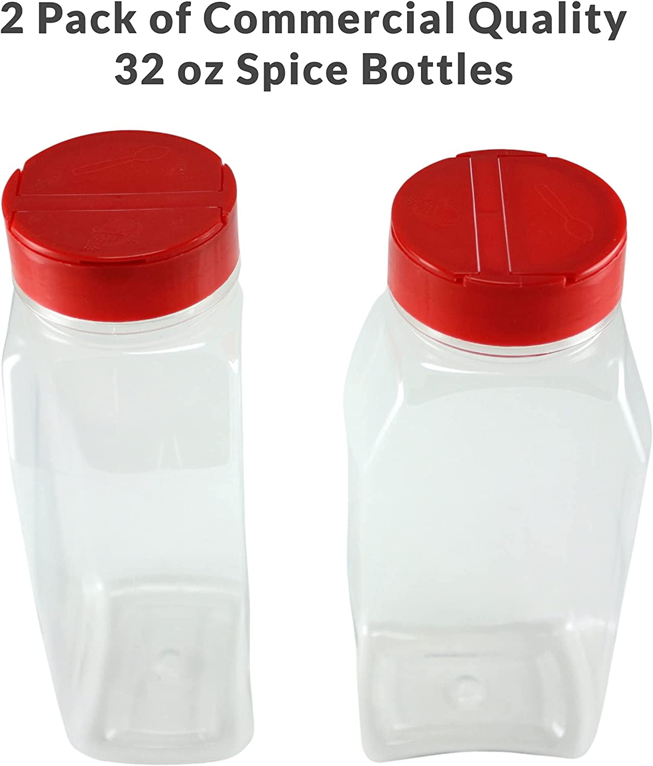 Skyway Supreme Large 16 OZ Clear Plastic Spice Bottles Seasoning Containers  Jars - Set of 2 - Flap Cap with Pour and Sifter Spice Shaker - Durable