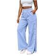 thumbnail image 2 of Karymi Jeans for Women High Waist Side Button Split Wide Leg Sweatpants, Drawstring Elastic Waist Solid Casual Track Pants with Pockets, Loose Sport Trousers Jean Shorts Womens, 2 of 9